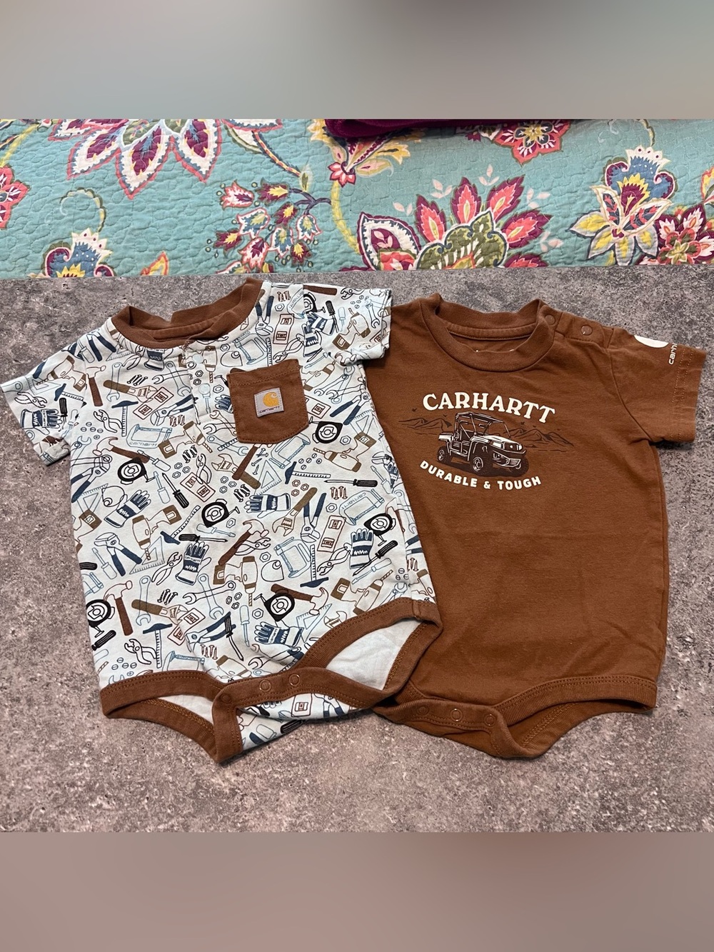 Carhartt Brown and Cream Baby Bodysuit Set 6 Months